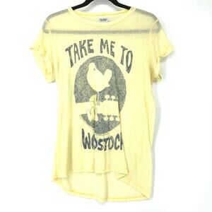 Lauren Moshi Top Women's Sz S Edda Take Me To Woodstock Tee In Custard
